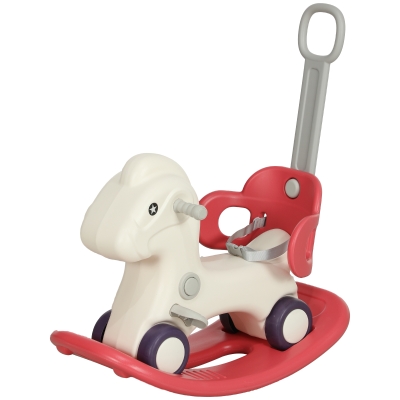 Qaba 4 in 1 Kids Rocking Horse w/ Detachable Balance Board & Push Handel, Red