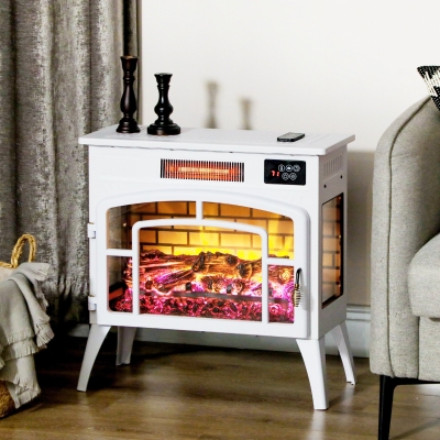 HOMCOM 1500W Electric Fireplace Heater with Realistic Flame, White