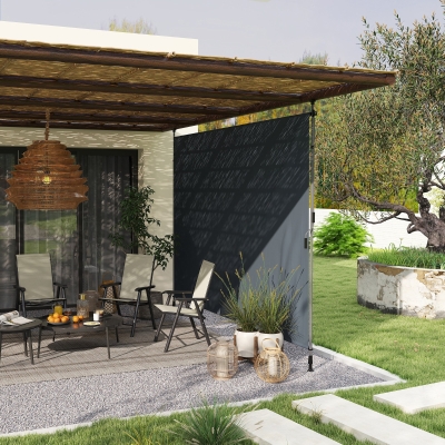 Outsunny 11.5' x 10' Manual Retractable Patio Awning, Outdoor Privacy Screen with UPF30+ & Water-Resistant Fabric, Dark Grey