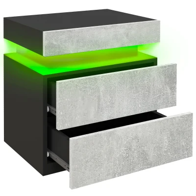 HOMCOM Nightstand, Bedside Table with LED Lights and 2 Drawers for Bedroom, Living Room, Cement Grey