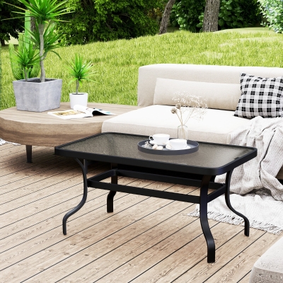Outsunny 37" Patio Coffee Table with Tempered Glass Top, Outdoor Coffee Table with Metal Frame, Black