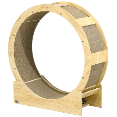 PawHut 36" Cat Wheel for Indoor Cats with Brake, Scratching Pads, Oak