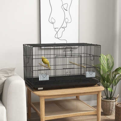 PawHut Birdcage for Canaries, Lovebirds Finches, Budgie Cage with Removable Tray, Bottom Mesh Panel, Wooden Perches, Swing, Ramp, Food Containers, 30" L x 18" W x 18" H
