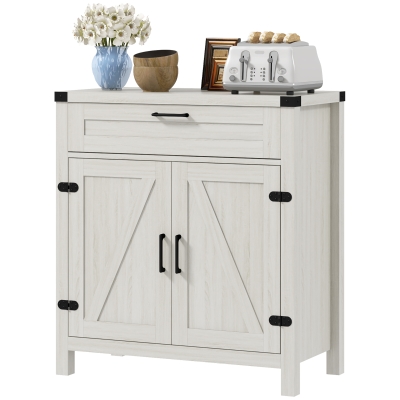 HOMCOM Modern Farmhouse Sideboard with Barn Doors, White Oak