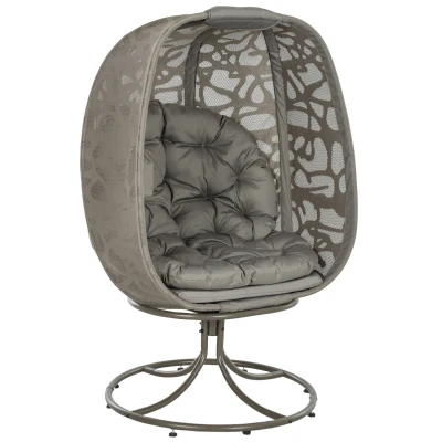 Outsunny Swivel Egg Chair Outdoor, Lounge Chair with Cushions and Foldable Basket Seat for Backyard, Garden and Living Room