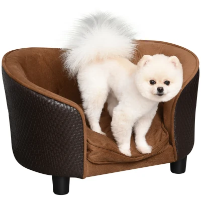PawHut Dog Sofa, Cat Couch with Removable Washable Cushion, Elevated Pet Cat Sofa for Miniature Dogs, White