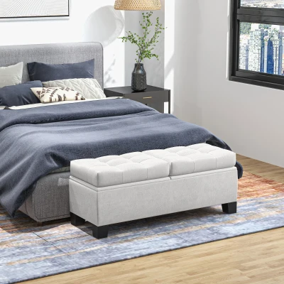 HOMCOM 46" Upholstered Storage Ottoman Bench, Tufted, Cream