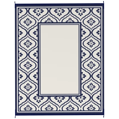 Outsunny 8' x 10' Outdoor RV Rug, Reversible Patio Floor Mat with Carry Bag, Gourd Border, Blue and White