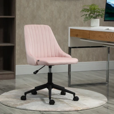 Vinsetto Velvet Swivel Office Chair, Mid-Back, Pink