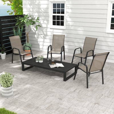 Outsunny Set of 4 Outdoor Dining Chairs, Heavy Duty Stackable Patio Dining Set with Armrests for Balcony Garden, Grey