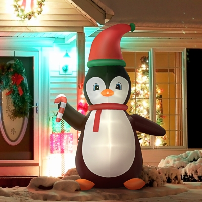 HOMCOM 8.2' Inflatable Penguin Holding Candy Cane LED Lights Outdoor Decoration