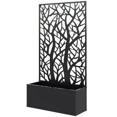 Outsunny Metal Raised Garden Bed with Privacy Panel, Freestanding or Wall Mounted Outdoor Planter Box for Garden, Patio