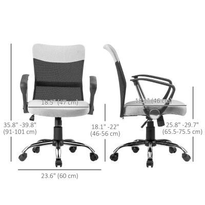 Vinsetto Mid Back Office Chair, Linen-feel Mesh Computer Desk Chair with Lumbar Back Support, Arm, Adjustable Height, Grey