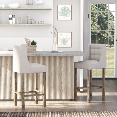HOMCOM Modern Tufted Bar Stools, Set of 2, Beige