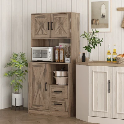 Kitchen Pantry 27.6" W x 13.8" D x 59.8" H Gray