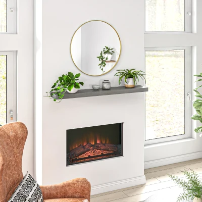 HOMCOM 48" Wall-Mounted Fireplace Mantel Shelf, Rustic Gray