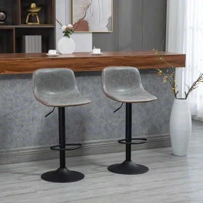 HOMCOM Adjustable Bar Stools, Swivel Bar Height Chairs, Set of 4, Gray
