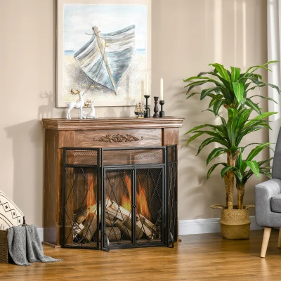 HOMCOM 3-Panel Folding Fireplace Screen, Heavy Duty Steel, Black