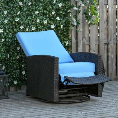 Outsunny Wicker Swivel Recliner Chair, 360° Rotating, Light Blue
