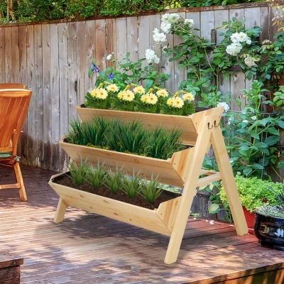 Outsunny 3-Tier Wooden Vertical Garden Bed, Elevated Planter Stand