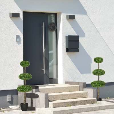 HOMCOM Set of 2 Artificial Boxwood Topiary Trees in Pots, 43.25"