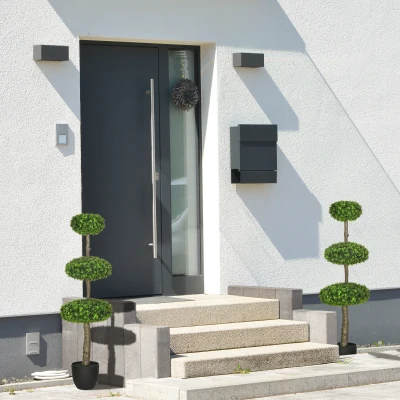 HOMCOM Set of 2 Artificial Boxwood Topiary Trees in Pots, 43.25"