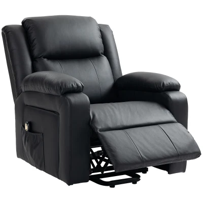 HOMCOM Lift Chair for Seniors, PU Leather Upholstered Electric Recliner Chair with Remote, Side Pockets, Quick Assembly, Black