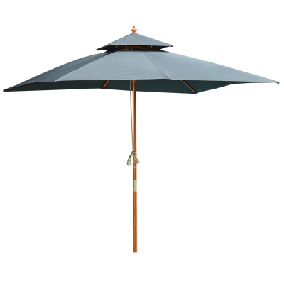 Outsunny 10x10ft Garden Market Parasol Wood Square Patio Umbrella Sunshade Canopy with 2 Pulley Pagoda Style Dark Grey