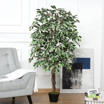 Outsunny 5.3ft Artificial Tree, Indoor Fake Ficus with Pot, for Home Office Living Room Decor