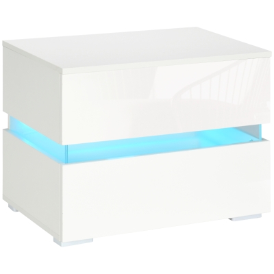 HOMCOM Modern Nightstand, Bedside Table with 2 Drawers, USB Powered RGB LED Lights, Remote for Bedroom, White