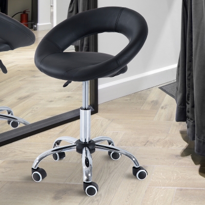HOMCOM Modern Hydraulic Moon Salon Stool Rolling Swivel Chair Massage Spa Tattoo Pub Bar Stool, Black and Chrome