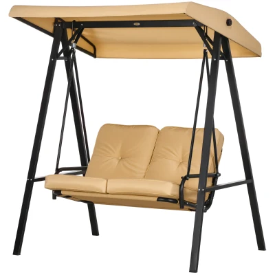 Outsunny 2-Seater Outdoor Porch Swing with Adjustable Canopy, Patio Swing Chair for Garden, Poolside, Backyard, Beige