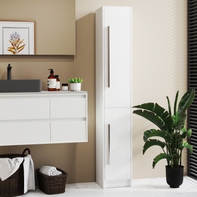 HOMCOM Freestanding Tall Bathroom Storage Cabinet with Adjustable Shelves, Bathroom Organizer, White Wood Grain