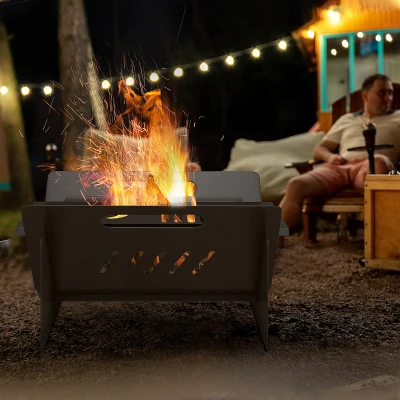 Outsunny 3-in-1 Wood Burning Firepit, Coffee Table, Black