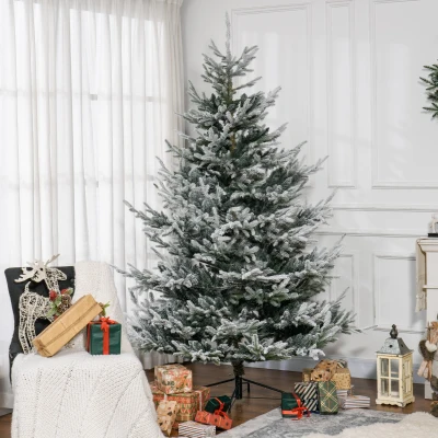 HOMCOM 7.5 FT Flocked Artificial Christmas Tree with Steel Base, Green