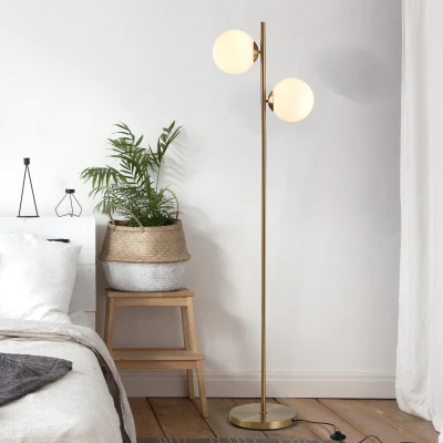HOMCOM Modern Floor Lamp with 2 Glass Shades, White