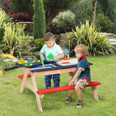 Outsunny Sand & Water Table, Outdoor Kids Picnic Set