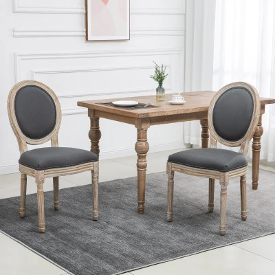 HOMCOM French Upholstered Dining Chair Set of 2, Gray
