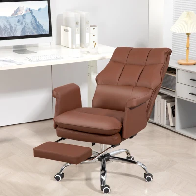 HOMCOM PU Leather Ergonomic Reclining Office Chair with Footrest, Brown