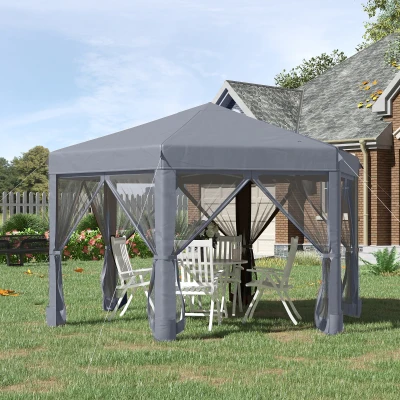 Outsunny 13' Hexagonal Pop Up Gazebo, Heavy Duty Canopy, Gray