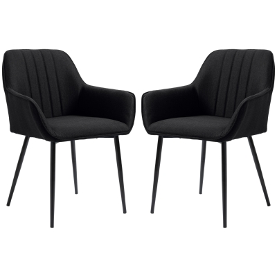 HOMCOM Dining Chairs Set of 2, Upholstered Linen Fabric Accent Chairs with Metal Legs, Black