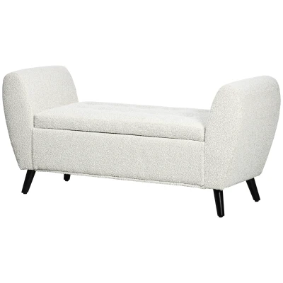 HOMCOM Upholstered Storage Bench with Arms, Modern Ottoman Bench for Bedroom, Entryway, and Living Room, Cream White