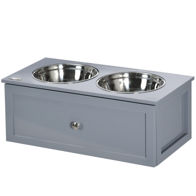 PawHut Elevated Dog Bowls with Storage, 2 Stainless Steel, Gray