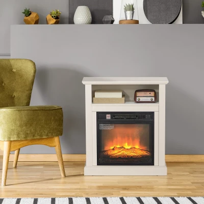 HOMCOM 27" Freestanding Electric Fireplace Heater with Mantel, White