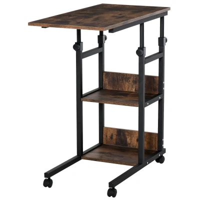 HOMCOM Mobile Standing Desk, Adjustable Height 31.5 inch Stand Up Desk with Wheels for Home Office, Rustic Brown
