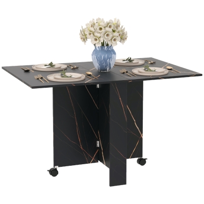 HOMCOM Foldable Dining Table, Drop Leaf Folding Side Table Console Writing Desk with 2 Wheels for Kitchen, Dining Room