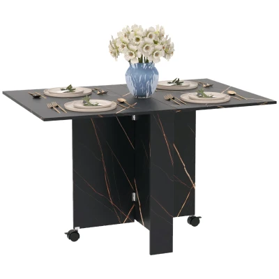 HOMCOM Foldable Dining Table, Drop Leaf Folding Side Table Console Writing Desk with 2 Wheels for Kitchen, Dining Room
