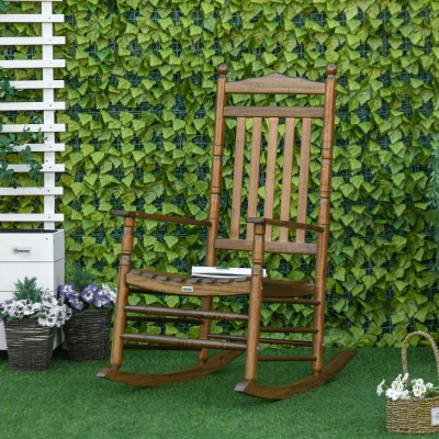 Outsunny Wooden High-Back Rocking Chair, Indoor/Outdoor, Brown