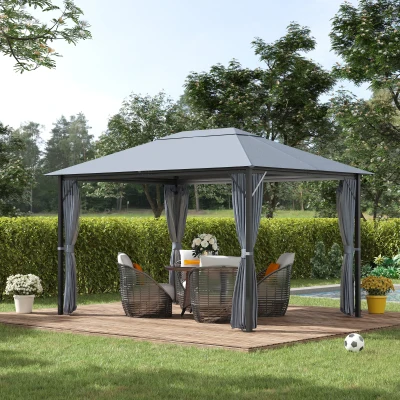 Outsunny 10' x 13' Patio Gazebo, Aluminum Frame, Gray