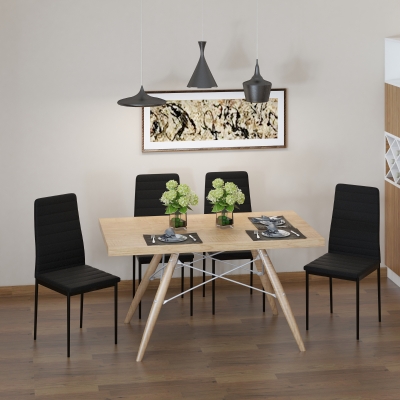 HOMCOM High Back Dining Chairs, Modern Upholstered PU Leather Accent Chairs with Metal Legs for Kitchen, Set of 4, Black